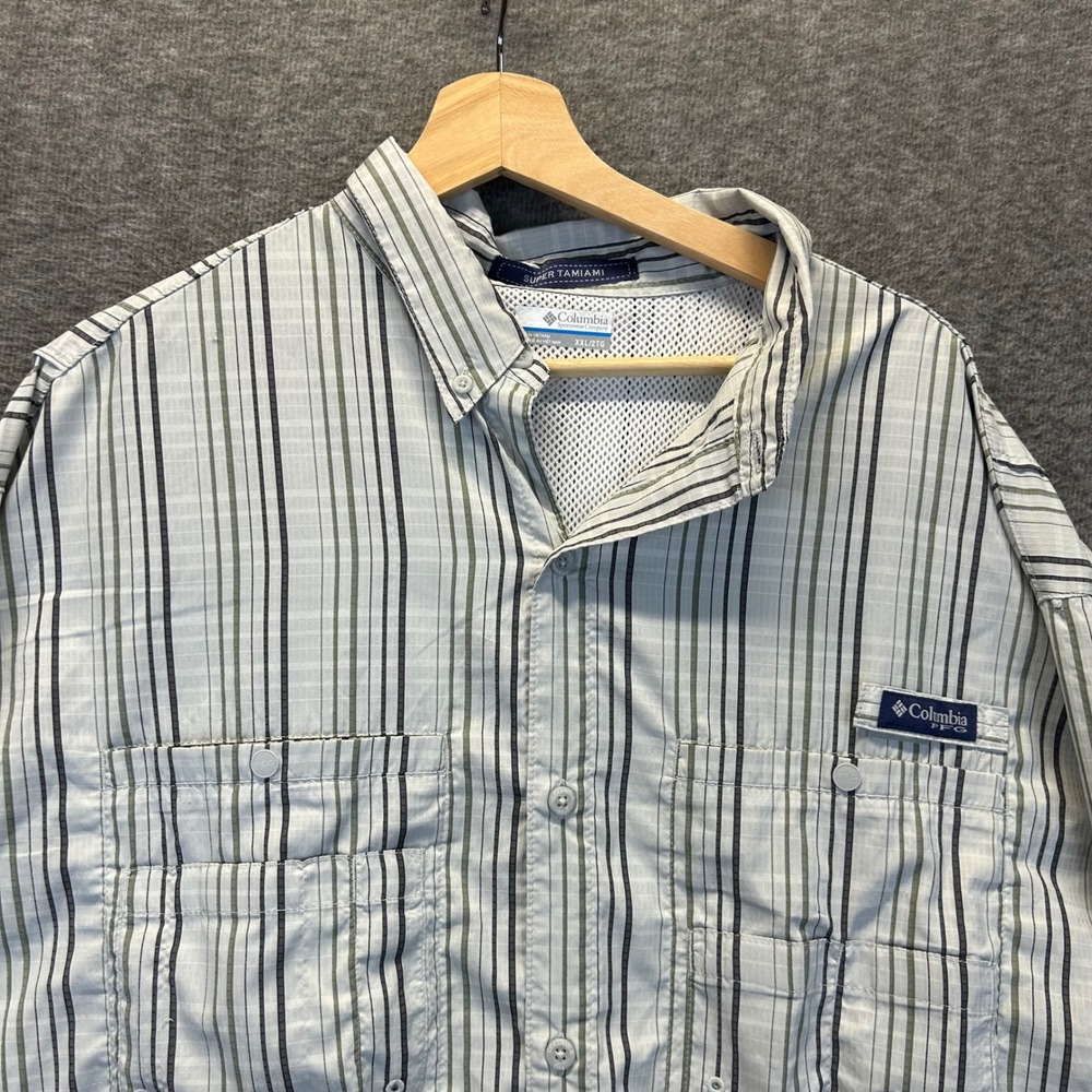 Columbia PFG Super Tamiami Mens XXL Striped Long Sleeve Fishing Shirt FM7187